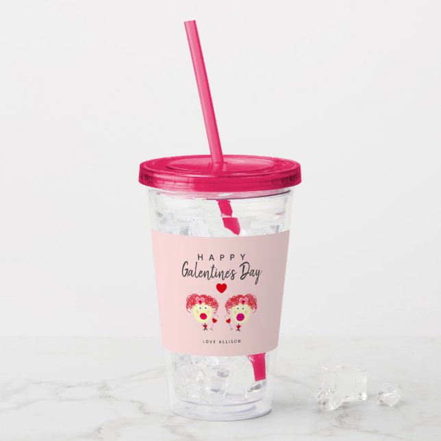 Best Friend Galentines Day Blush Pink Herzname Acryltrinkbecher (Vorderseite Ice)