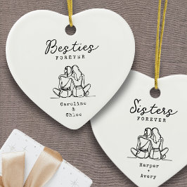 Best Friend Line Art Personalized Names Keepsake Keramik Ornament