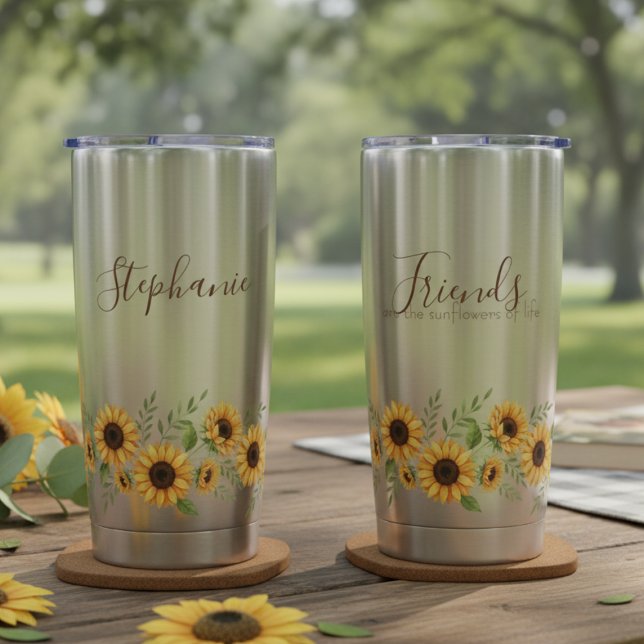 Best Friend Mug Sunflower Border Thermobecher (Sunflower personalized friend insulated tumbler)