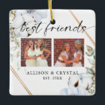 Best Friends 2 Foto Collage Boho Weihnachten Keramikornament<br><div class="desc">Boho chic Best Friends für immer,  BESTE FREUNDIN Ornament mit 2 Foto quadratische Collage. Beste Freunde Text ist in schönen Handschriften und Kalligraphie Stil Skript-Schriftart. Personalisiertes Kissen,  das eine tolle Gabe für Ihre BESTE FREUNDIN mit geomatrischem Rahmen ist.</div>