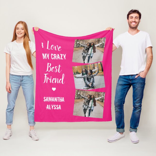 Best Friends 3 Foto Trendy Hot Pink Freundschaft Fleecedecke (Beispiel)