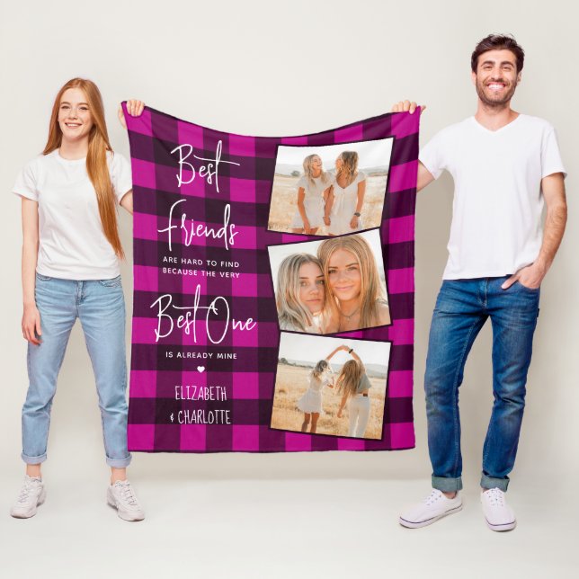 Best Friends 3 Photo Friendship Trendy Pink Plaid  Fleecedecke (Beispiel)