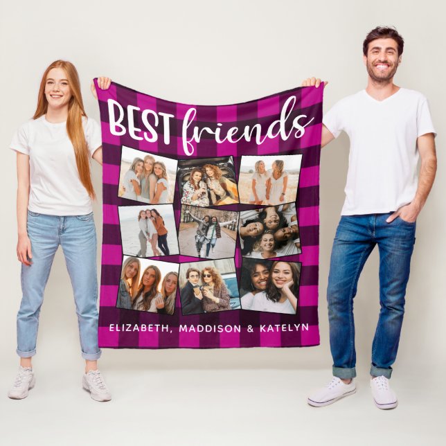 Best Friends 9 Foto Collage Buffalo Kariert Pink Fleecedecke (Beispiel)
