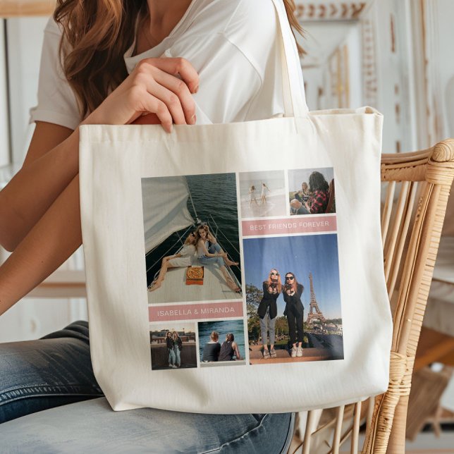 Best Friends Besties 6 Foto Collage Tragetasche (Create your own Best Friends Photo Collage Tote Bag by MINTIC DESIGN STUDIO)