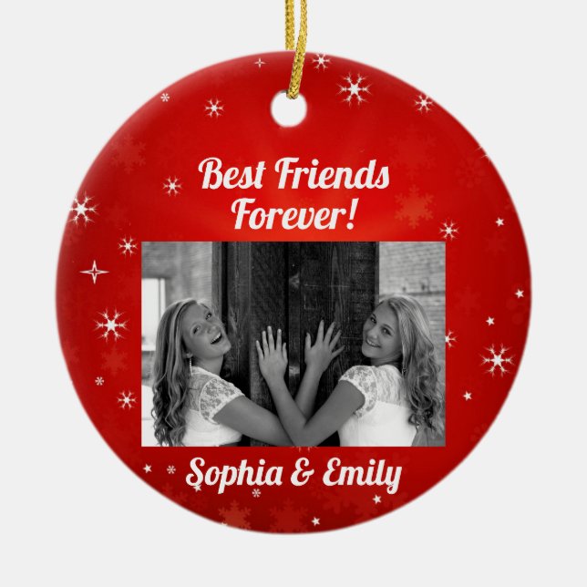Best Friends Besties BESTE FREUNDIN Fotobezeichnun Keramik Ornament (Vorne)