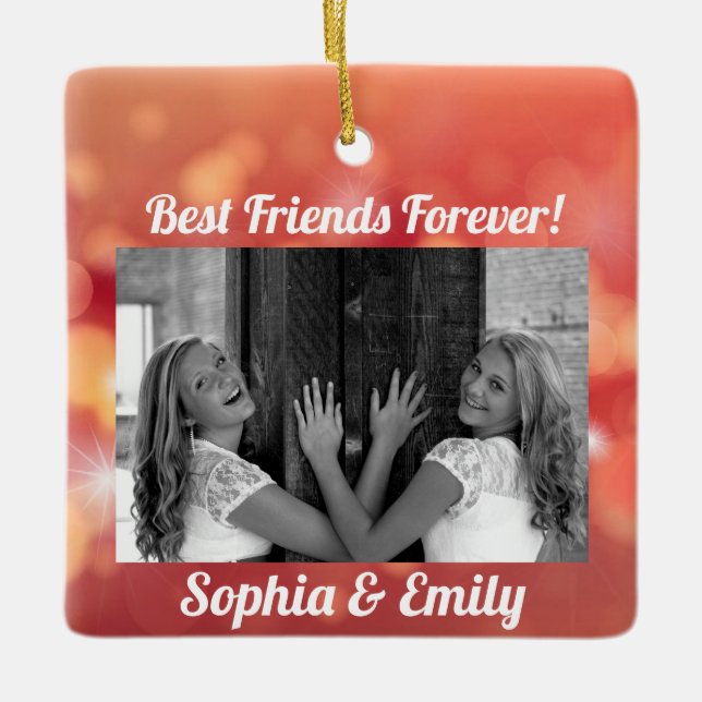 Best Friends Besties BESTE FREUNDIN Fotobezeichnun Keramikornament (Vorderseite)