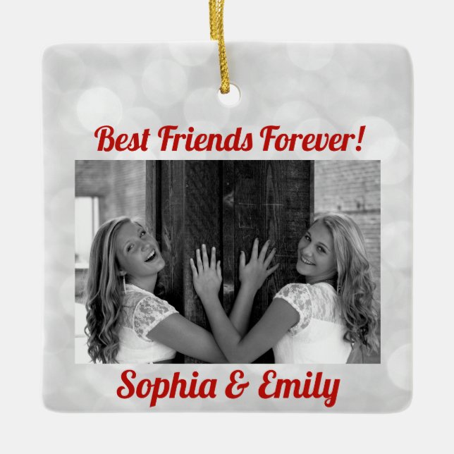 Best Friends Besties BESTE FREUNDIN Fotobezeichnun Keramikornament (Vorderseite)