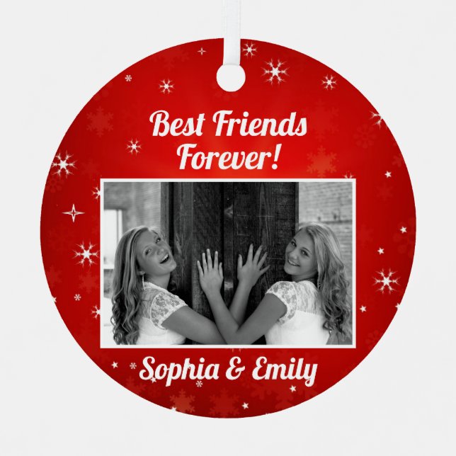 Best Friends Besties BESTE FREUNDIN Fotobezeichnun Ornament Aus Metall (Vorderseite)