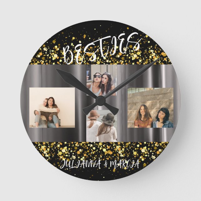 Best Friends Besties Foto Collage BESTE FREUNDIN K Runde Wanduhr (Vorderseite)