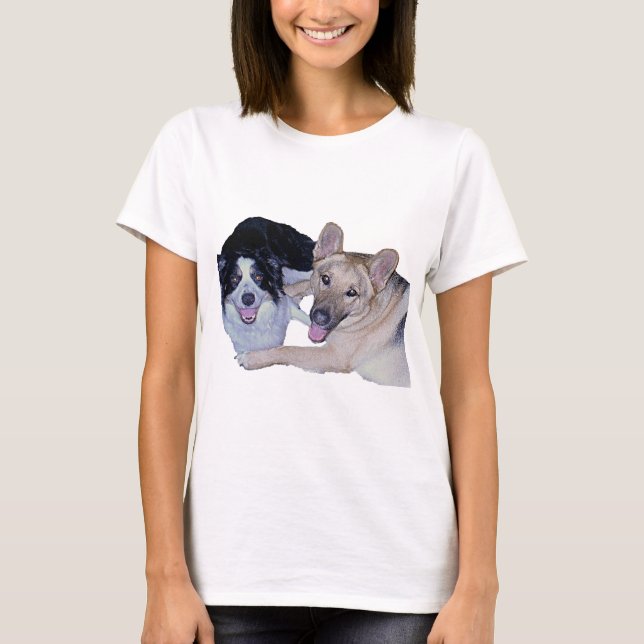 Best Friends Border Collie & German Shepherd T-Shirt (Vorderseite)