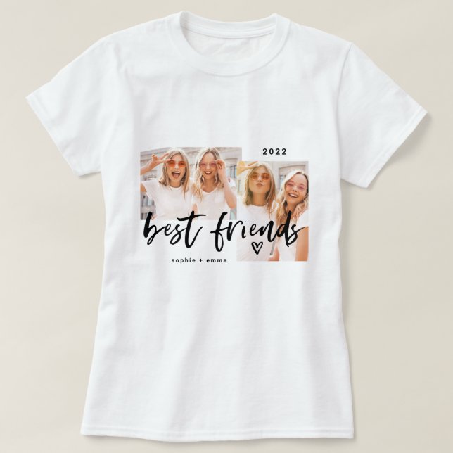 Best Friends | Casual Script and Two Photo Grid T-Shirt (Design vorne)
