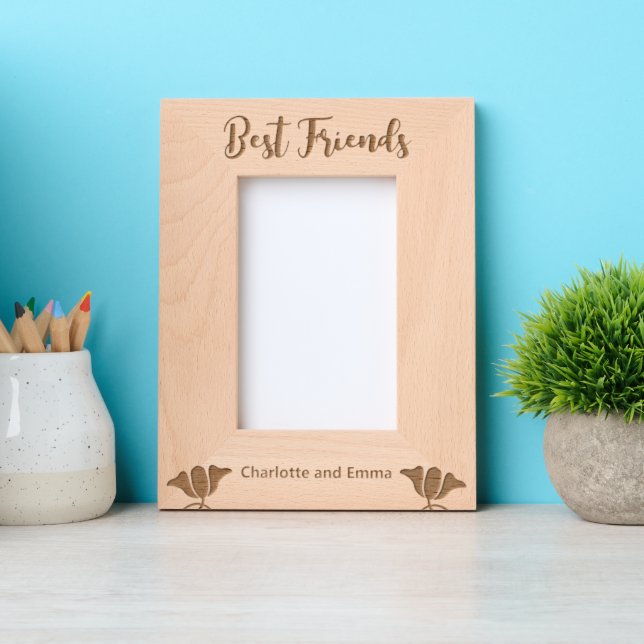 Best Friends Cursive Script Blume Namen Portrait Geätzte Rahmen (Vorderseite)