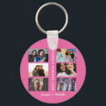 Best Friends custom names and 6 photo collage bff  Schlüsselanhänger<br><div class="desc">This Design has an easy collage template where you can upload your 6 favorite bestie pictures.
This will be the perfect gift to show your love for your best friend.
You can personalize the gift with your names!
gift for birthdays ,  holidays,  friendship day etc. to show your love.</div>