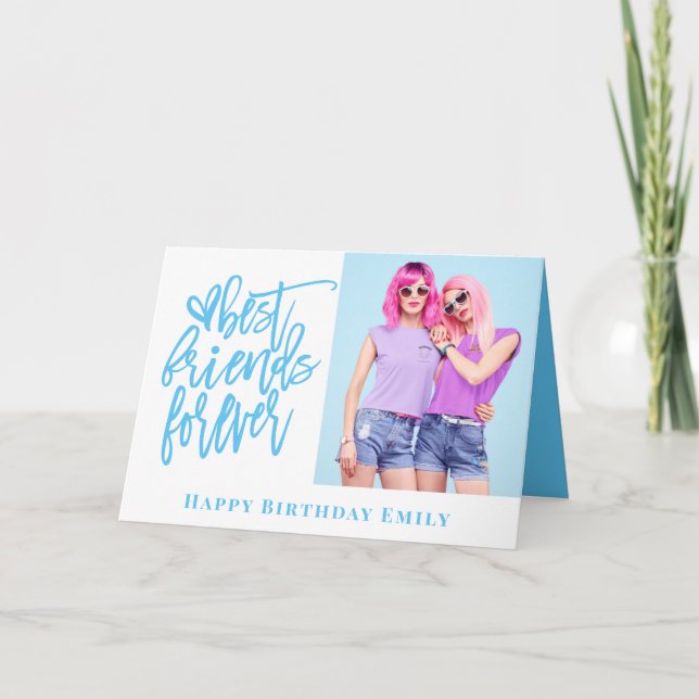 Best Friends Forever Foto Blau glücklich Geburtsta Karte (Vorderseite)
