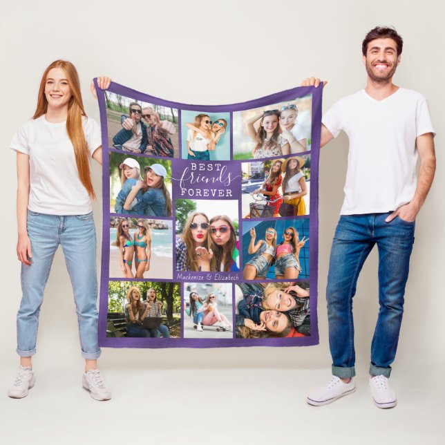 BEST FRIENDS FOREVER Foto Collage Lila Ombre Fleecedecke (Beispiel)