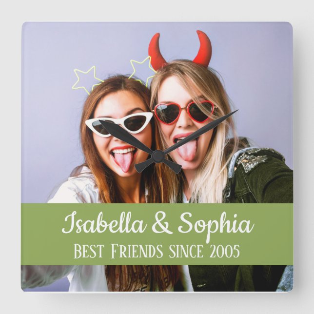 Best friends forever modern BFF photo Quadratische Wanduhr (Vorderseite)