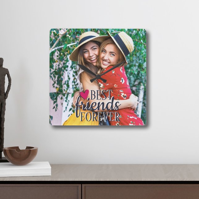 Best friends forever modern BFF photo Quadratische Wanduhr (Von Creator hochgeladen)