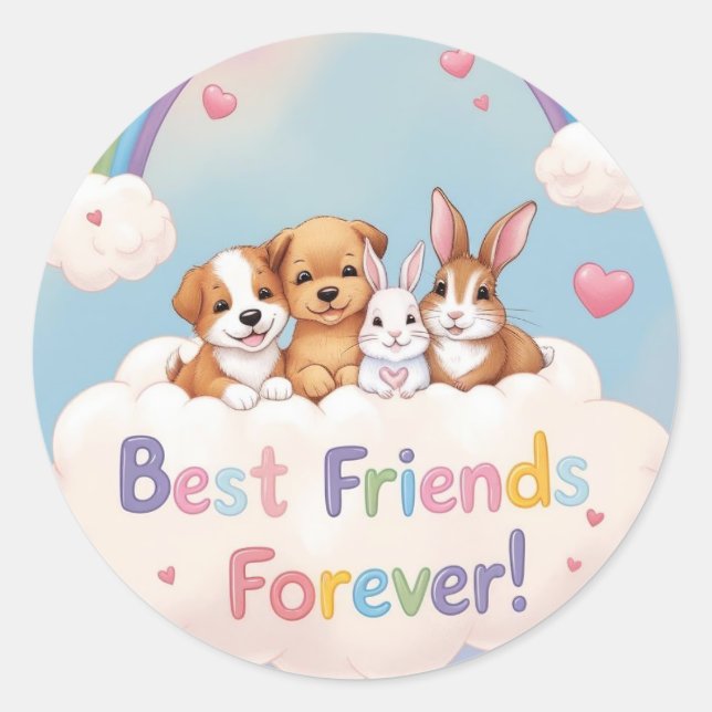 Best Friends Forever with Cute Cats Runder Aufkleber (Vorderseite)