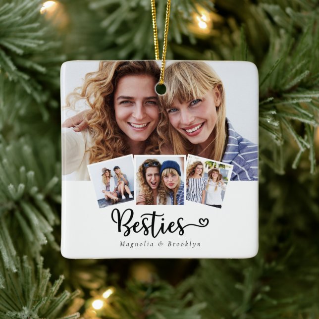Best Friends Foto Collage Besties - Herz Keramikornament (Baum)