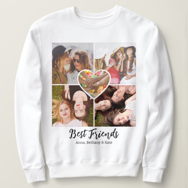 Best Friends Foto Collage Grid & Heart Custom Sweatshirt (Design vorne)