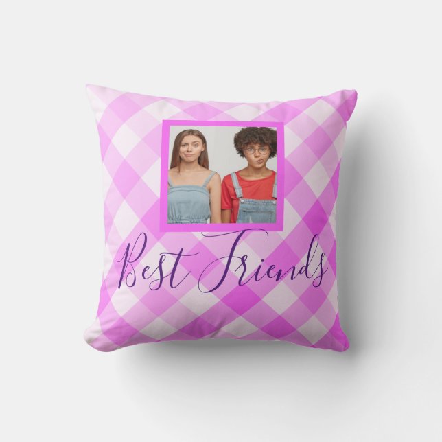Best Friends Foto Hot Pink Kariert Kissen (Vorderseite)