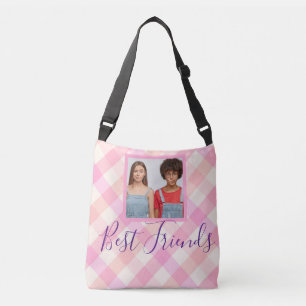 Best Friends Foto Pink Kariert Tragetaschen Mit Langen Trägern