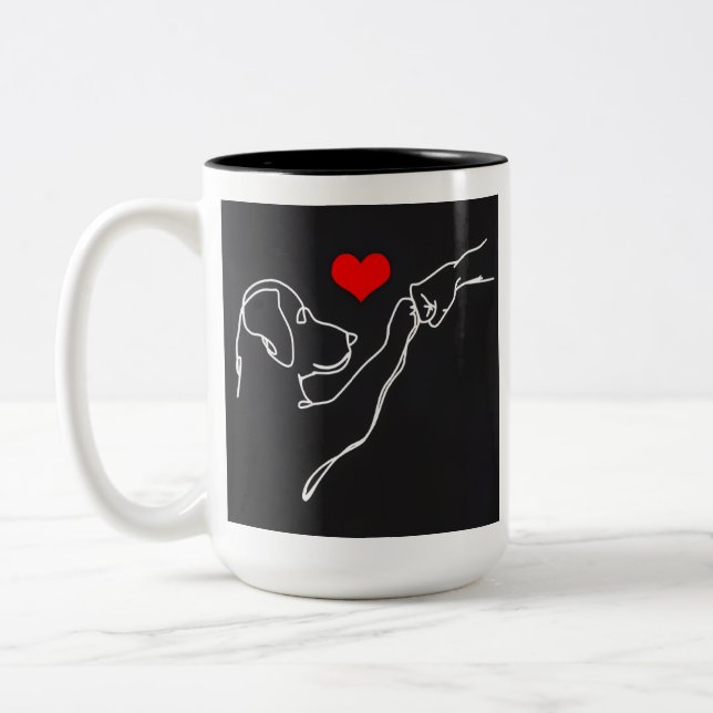 Best Friends Hand and Dog Line Art Pullover Zweifarbige Tasse (Links)