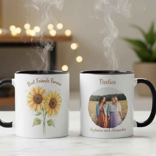 Best Friends Mug - Sunflowers & Photo Tasse (Best Friend Sunflower Photo Coffee mug)