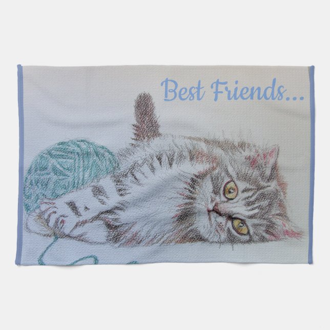 Best Friends Niedlich Cat Art Küche Handtuch (Horizontal)