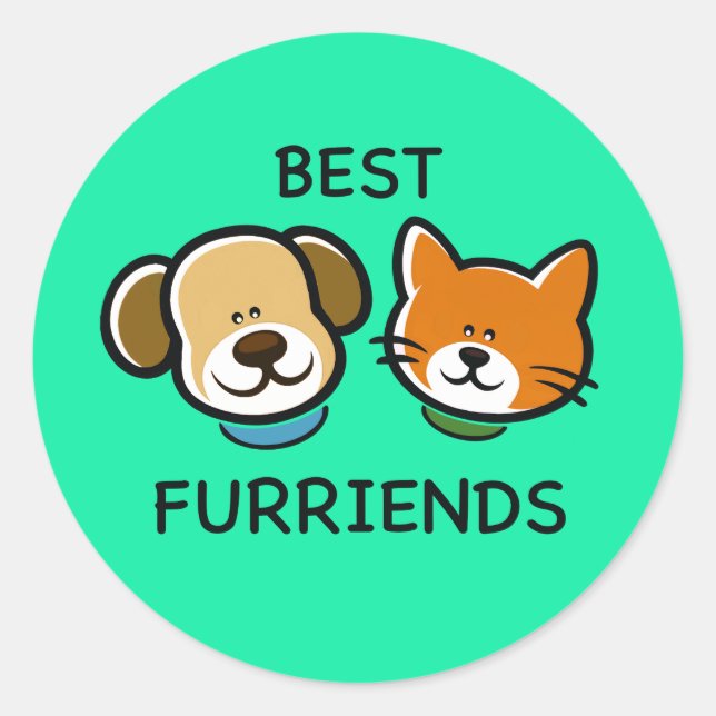 Best Furriends – Cute Dog & Cat  Runder Aufkleber (Vorderseite)