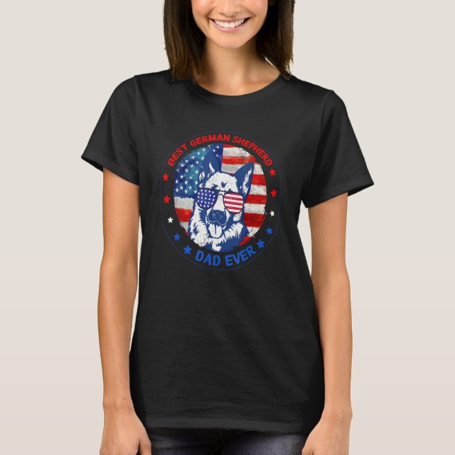 Best German Shepherd Dad Ever American Flag Dog Fa T-Shirt (Vorderseite)