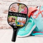 Best Grandma Ever 4 Photo Monogram Your Color Pickleball Schläger<br><div class="desc">Create a personalized photo collage custom color pickleball paddle featuring 4 pictures for the BEST GRANDMA EVER with playful hand-lettered print and modern calligraphy script with her monogram, initials or name in your choice of text font styles and colors and background colors. The sample is shown with white text against...</div>