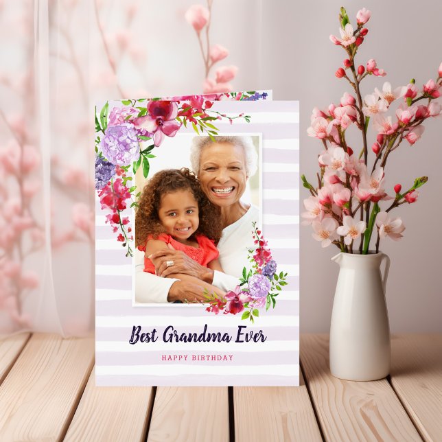 Best Grandma Ever Birthday Photo Greeting Card Karte (Von Creator hochgeladen)