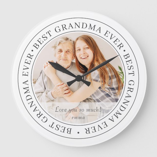 Best Grandma Ever Modern Classic Photo Große Wanduhr (Vorderseite)