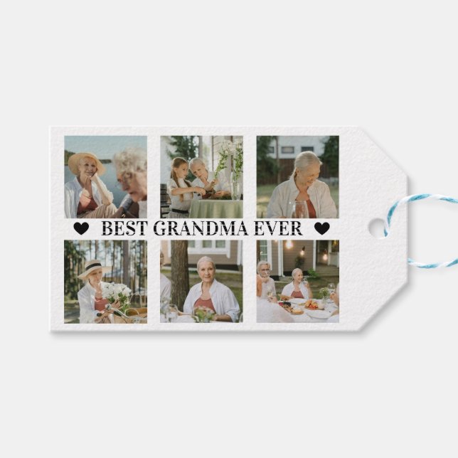 Best Grandma Ever Photo Collage – Gift with Hearts Geschenkanhänger (Vorderseite (Horizontal))