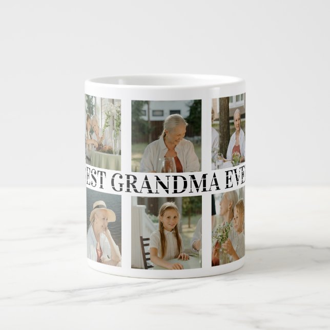 Best Grandma Ever Photo Collage – Gift with Hearts Jumbo-Tasse (Vorderseite)