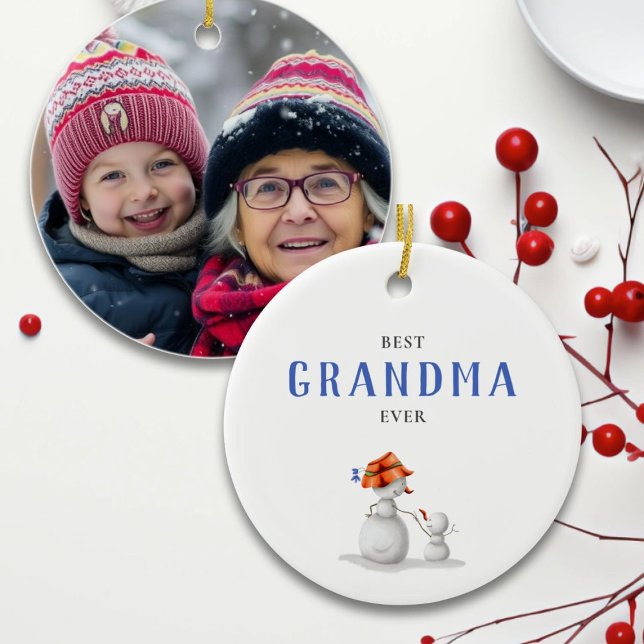 Best Grandma Ever Snowman Photo Keramik Ornament (Von Creator hochgeladen)