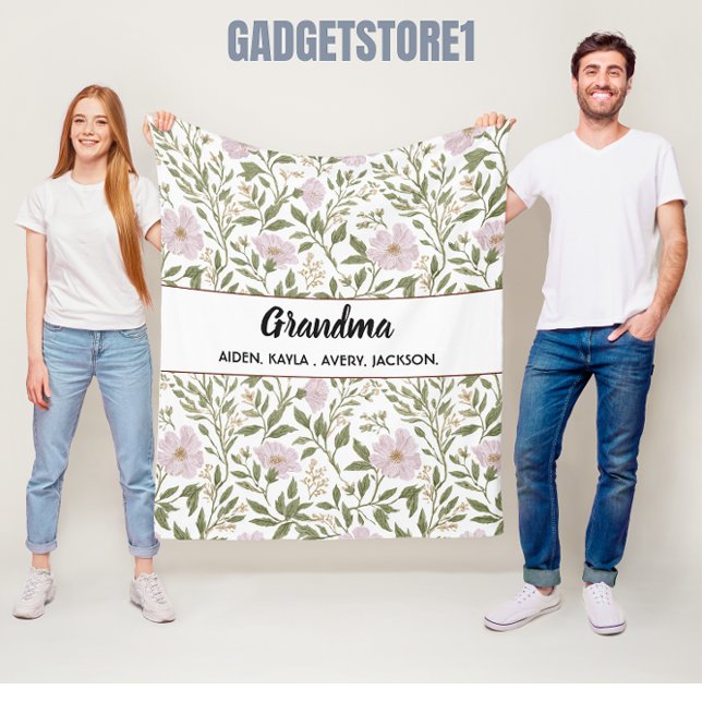 Best Grandma flower Ever | Happy Grandparents day Fleecedecke (Best Grandma Ever Photo | Personalized Grandparent Fleece Blanket
)