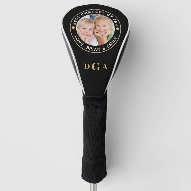 BEST GRANDPA BY PAR Foto Monogram Black Gold Golf Headcover (Vorderseite)