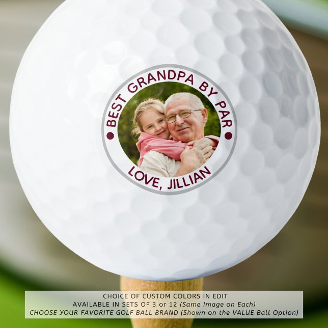 BEST GRANDPA BY PAR Foto Personalisiert Maroon Golfball (Von Creator hochgeladen)