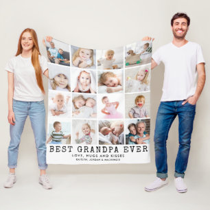 BEST GRANDPA EVER 16 Foto Collage White Fleecedecke