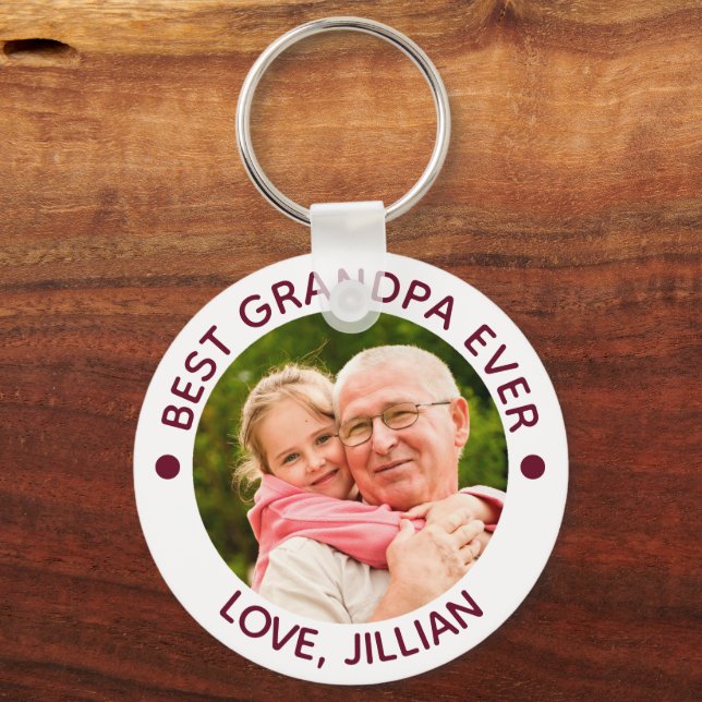 BEST GRANDPA EVER Foto Personalisiert Maroon Schlüsselanhänger (Vorderseite)