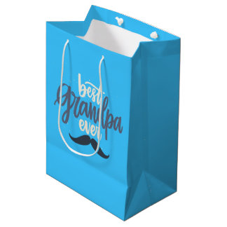 Best Grandpa Ever Mustache Blue Gift Bag Mittlere Geschenktüte