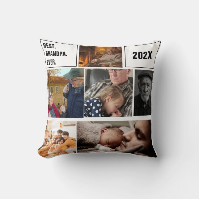 Best Grandpa Ever Photo Collage and Custom Text Kissen (Vorderseite)