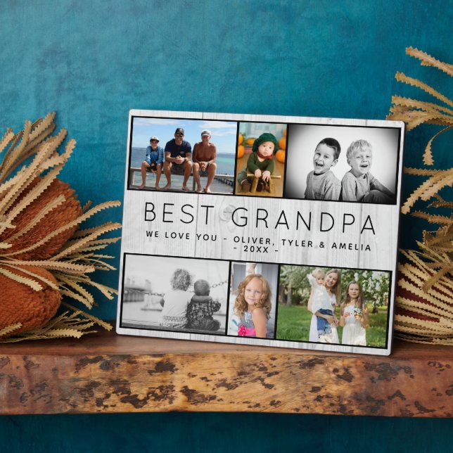 Best Grandpa Rustic Grey Wood 6 Photo Collage Fotoplatte (Seite)