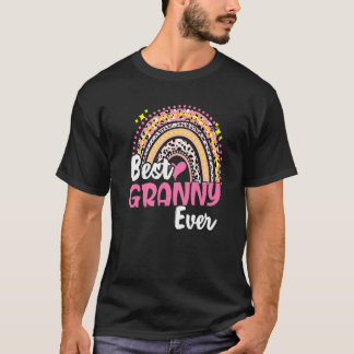 Best Granny Ever Funny Pink Leopard Rainbow Mutter T-Shirt