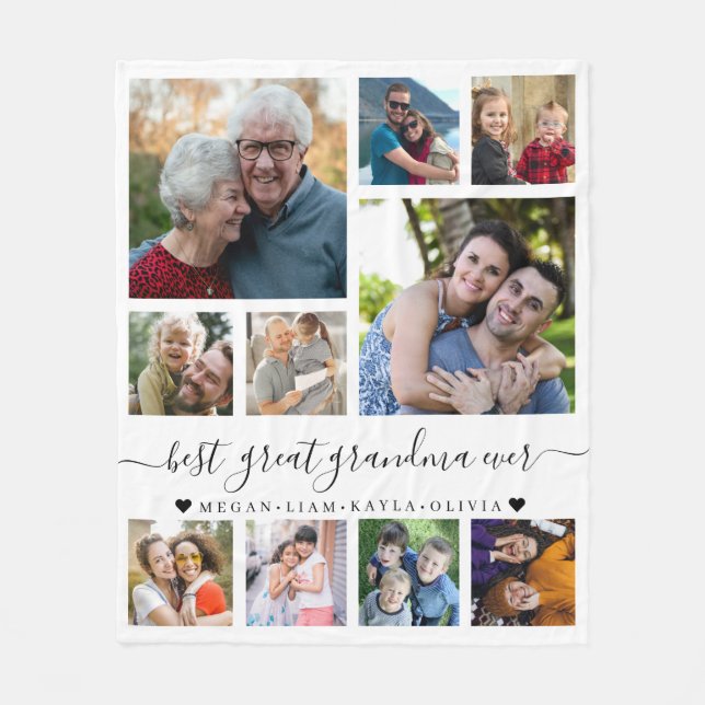 Best Great Grandma Ever 10 Photo Collage White Fleecedecke (Vorderseite)