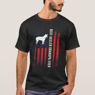 Best Heeler Grandpa American Flag Australian Cattl T-Shirt