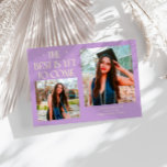 Best Is Yet To Come Wisteria Grad Photo Ankündigung<br><div class="desc">Modern and whimsical graduation announcement photo card featuring2 photos on the front and 1 on the back. The text says "The Best Is Yet To Come" with twinkling stars. Add the graduate's name,  information,  and message to personalize this card. Wisteria color.</div>