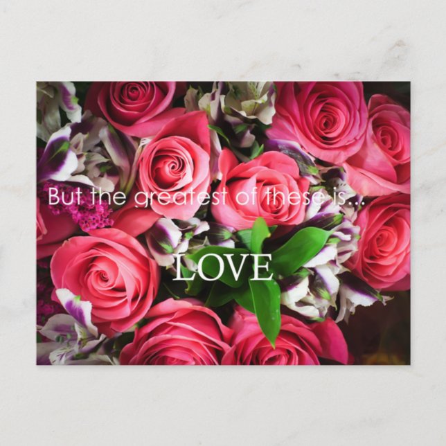Best ist Liebe Pink Roses Bouquet Postcard Postkarte (Vorderseite)
